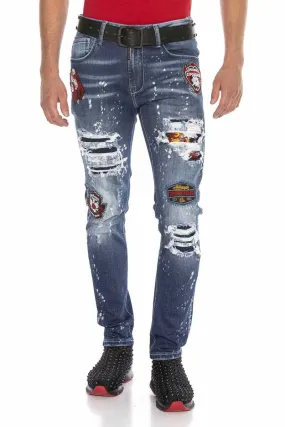 CD643 Herren bequeme Jeans im angesagten Patchwork-Style