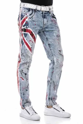 CD684 Herren bequeme Jeans mit handbemaltem Design