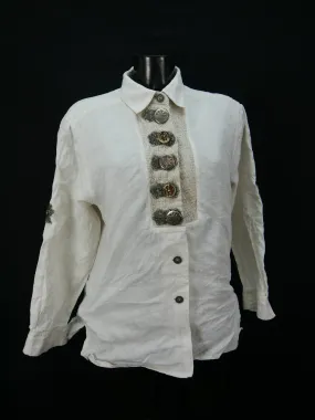 Gr.40 Trachtenbluse Bluse creme Leinen Moni besondere Knöpfe TB5020