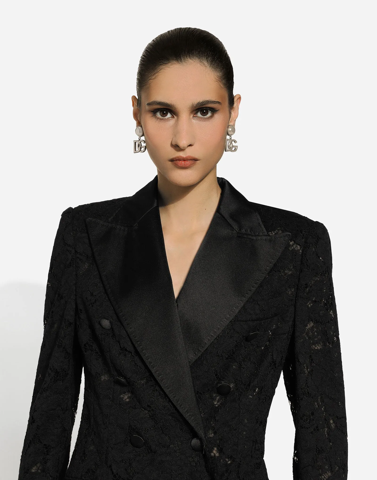 Jacke Dolce & Gabbana Double-breasted Floral Lace Turlington-fit Jacket F29TRTHLM7LN0000