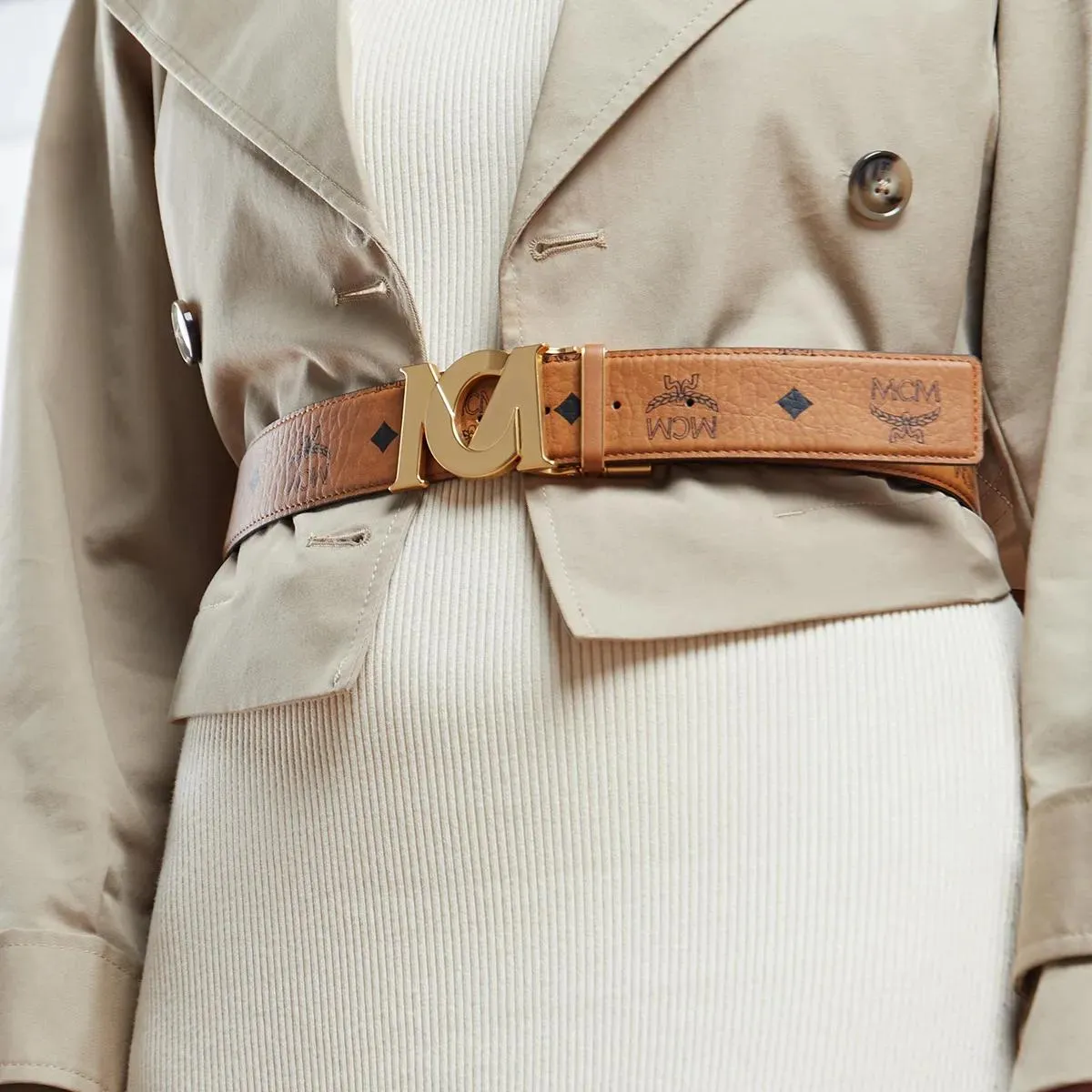   MCM  M-Art Vi Belt_ 24K Gd Brs_ 4.0_ Adj  Cognac  Ledergürtel 