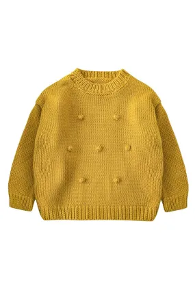Pom-Pom Handgestrickter Pullover in Senf für Kinder