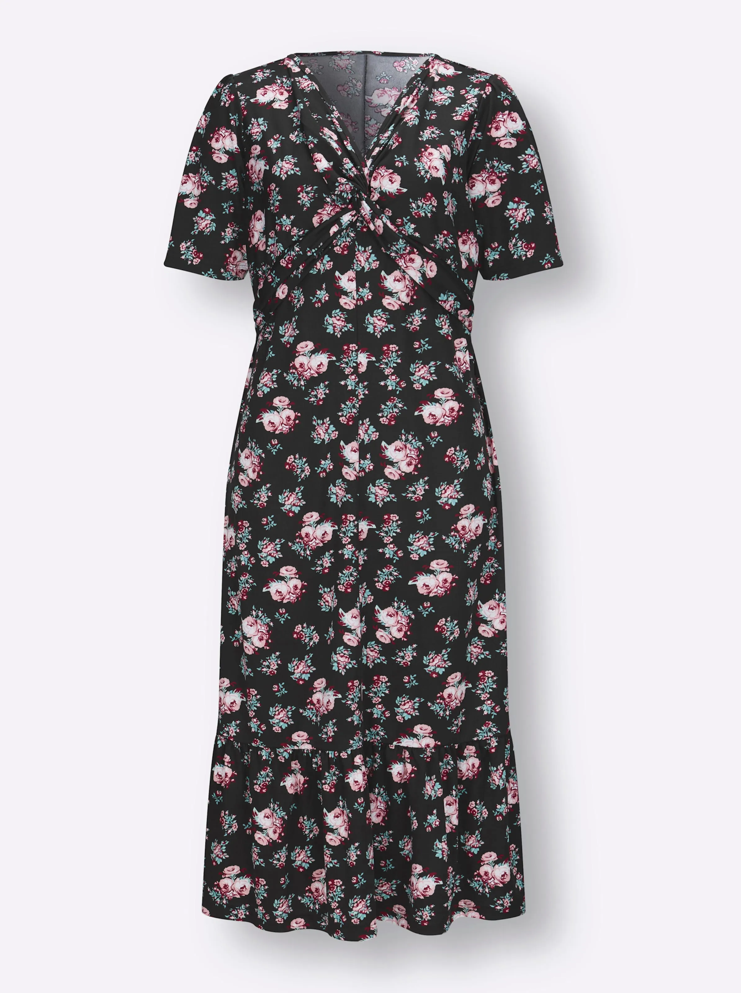 Shirtkleid in schwarz-hortensie-gemustert