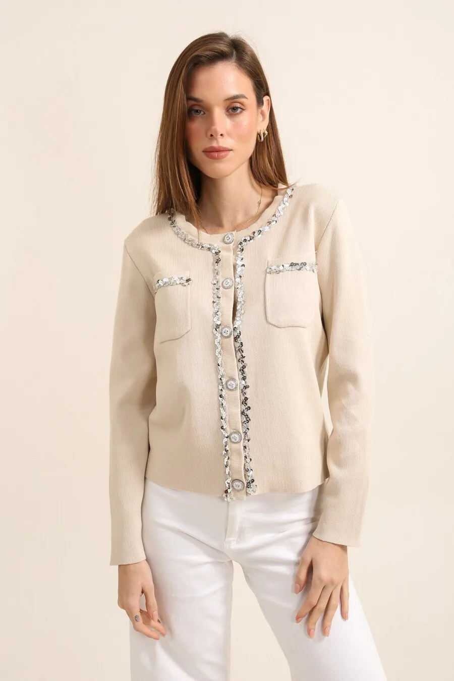 Strickjacke/Pullover mit Paillettendetail