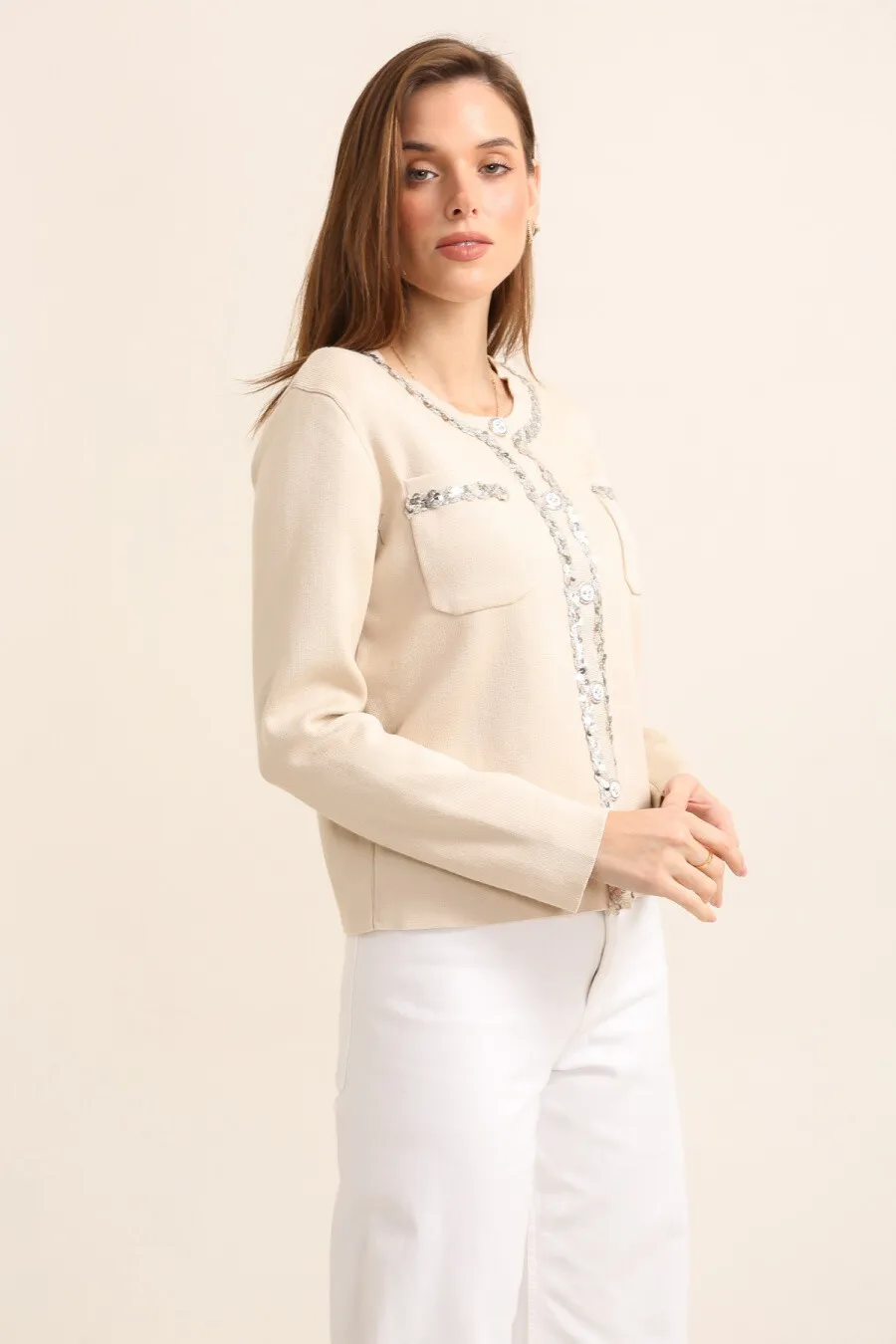 Strickjacke/Pullover mit Paillettendetail